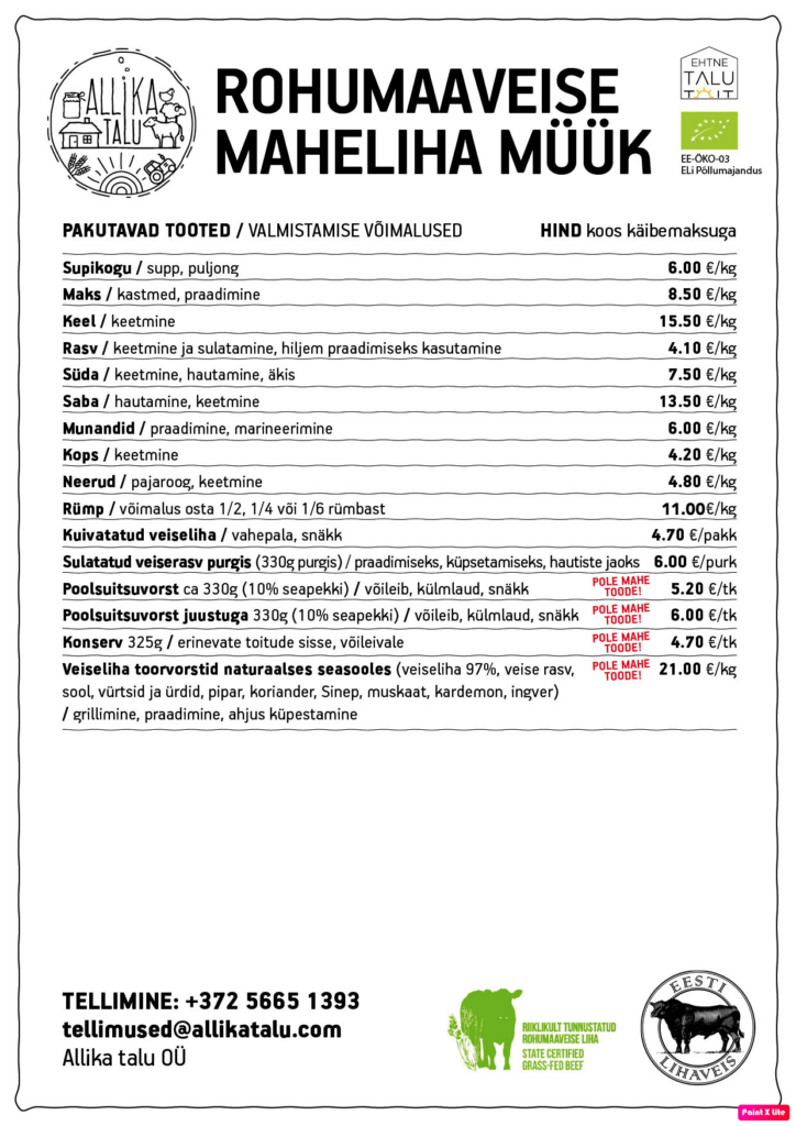 Mahe veise hinnakiri
