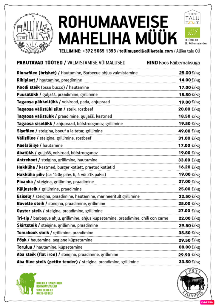 Mahe veise hinnakiri